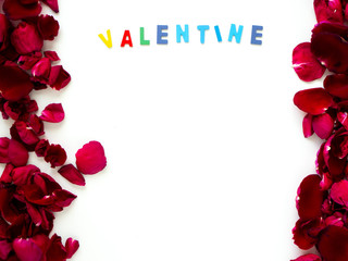 Love Romantic red rose petals Valentines banner frame.