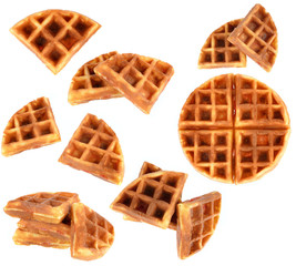 Round ruddy waffle isolated on white background