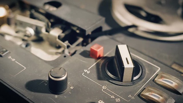 Close-up of the old reel-to-reel tape recorder