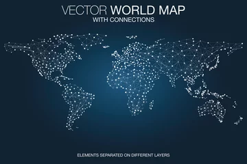  World map network with connections, global communication and business concept, telecommunication technology, internet of things (IoT), web and mobile phone data transfer connected, vector © NicoElNino