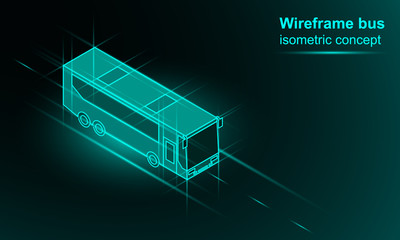 Isometric coach bus wireframe vector illustration. © Markoff