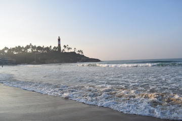 Kovalam, Kerala, India - December 25, 2017: Morning view of Kovalam beach.