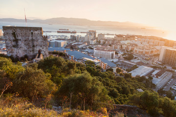Panorama of Gibraltar at sunset
