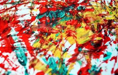 Paint watercolor abstract background in yellow red blue hues, abstract painting background and texture