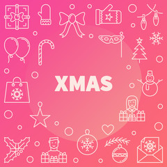 Xmas modern outline illustration. Vector Merry Christmas background or frame in thin line style