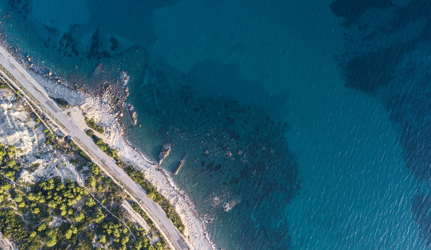 top view of mediterranean sea with drone