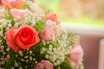 Bouquet of roses with blurred background.
