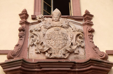 Coat of arms of Engelbert Schaffner at the Bursariat Cistercian Abbey of Bronbach in Reicholzheim near Wertheim, Germany