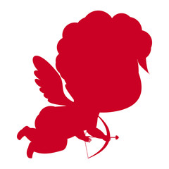 Cupid, Symbol of Love and Valentine's Day, with Bow and Arrow, Red Silhouette. Vector Illustration.