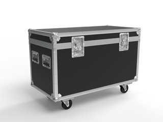 Black closed simple flight case on white background. 3D render