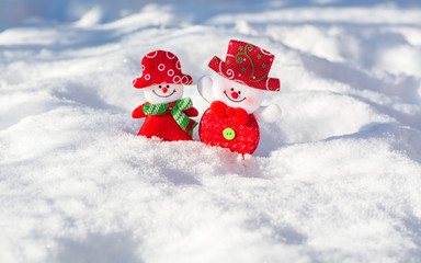 A pair of merry snowmen in the snow