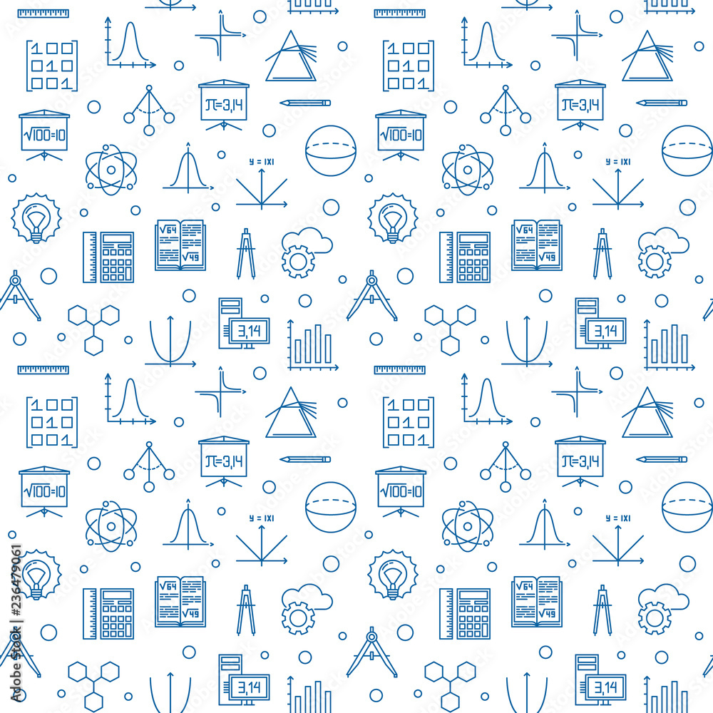 Poster science, technology, engineering and math vector seamless pattern made with stem blue linear icons o