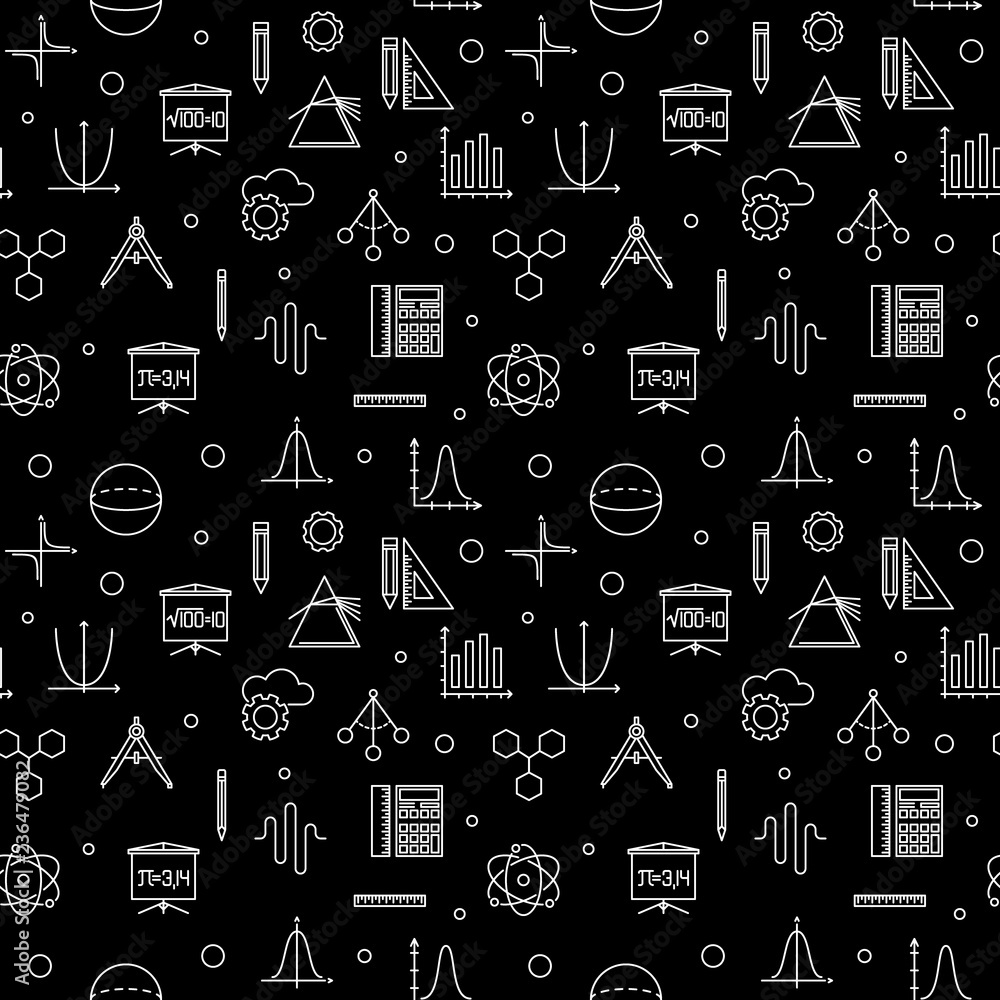 Poster stem learning vector dark minimal seamless pattern in thin line style