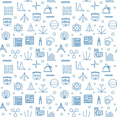 Science, technology, engineering and math vector seamless pattern made with STEM blue linear icons on white background © tentacula