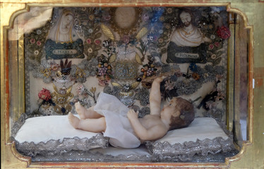 Newborn Jesus, Saint Jude the Apostle altar in Cistercian Abbey of Bronbach in Reicholzheim near Wertheim, Germany