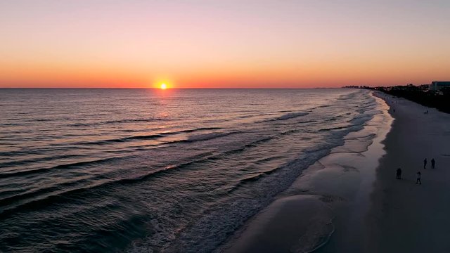 Beautiful aerial view of sunset on beach in gulf of mexico 30a FL