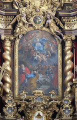 Fototapeta na wymiar Assumption of Mary, main altar in Cistercian Abbey of Bronbach in Reicholzheim near Wertheim, Germany
