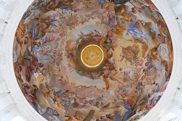 Ceiling fresco by Cosmas Damian Asam in the Basilica of St. Martin and Oswald in Weingarten, Germany