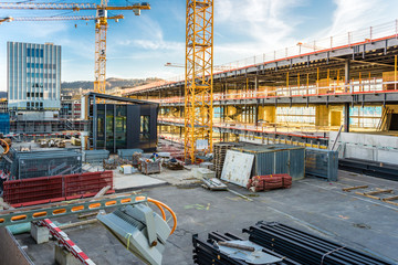 construction site at sunset, switzerland, europe