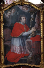 Saint Charles Borromeo, altarpiece in Cistercian Abbey of Bronbach in Reicholzheim near Wertheim,...