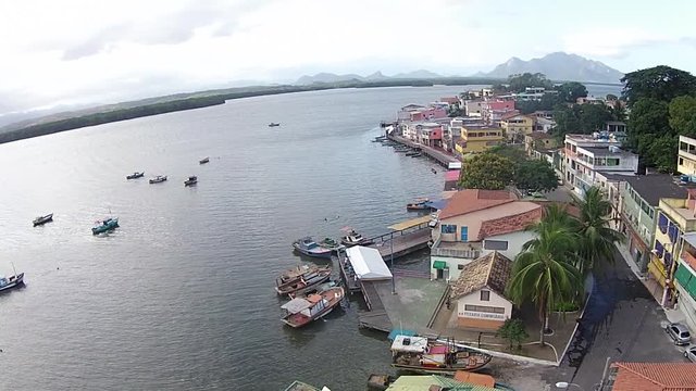 Aerial scene of the Caieiras Islands (Ilha das Caieiras), Vit&oacute;ria - ES. Natural and urban landscape.