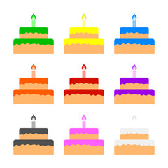 Set of Colored Cakes isolated on white background. Vector Illustration for Your Design, Game, Card.