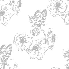 Obraz premium seamless pattern with flowers and butterflies