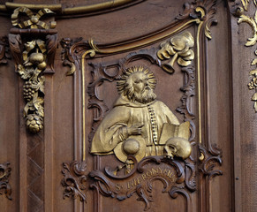 Saint Jerome, one of the Latin Fathers of the Church, choir stalls by Daniel Aschauer in Cistercian Abbey of Bronbach in Reicholzheim near Wertheim, Germany