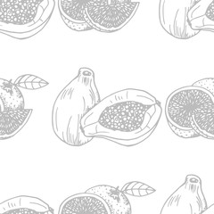 papaya, orange tropical fruit seamless pattern