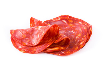 Cold meat chorizo slices isolated on white background
