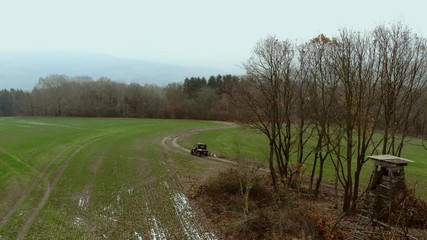 Aerial forest ranger car thuringian forest