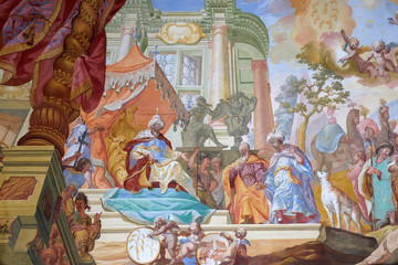 Jacob with his sons before the Pharaoh, ceiling fresco by Johann Adam Remele in Joseph Hall,...