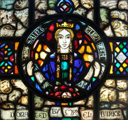 Saint Elizabeth of Hungary stained glass in the Blind Center Saint Raphael in Bolzano, Italy