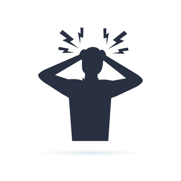 Headache glyph icon. Silhouette symbol. Anger and irritation. Frustration. Nervous tension. Aggression. Occupational