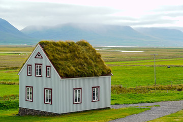 A turf roof house in Northern Iceland