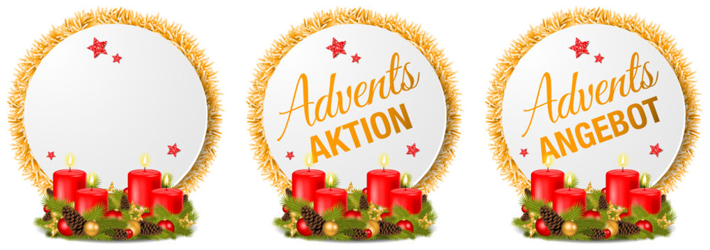 Adventskranz mit Kerzen Aktion Angebot Buttons Set isoliert