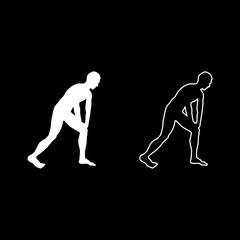Man doing exercises for warm up Sport action male Workout silhouette before you run side view icon set white color illustration flat style simple image