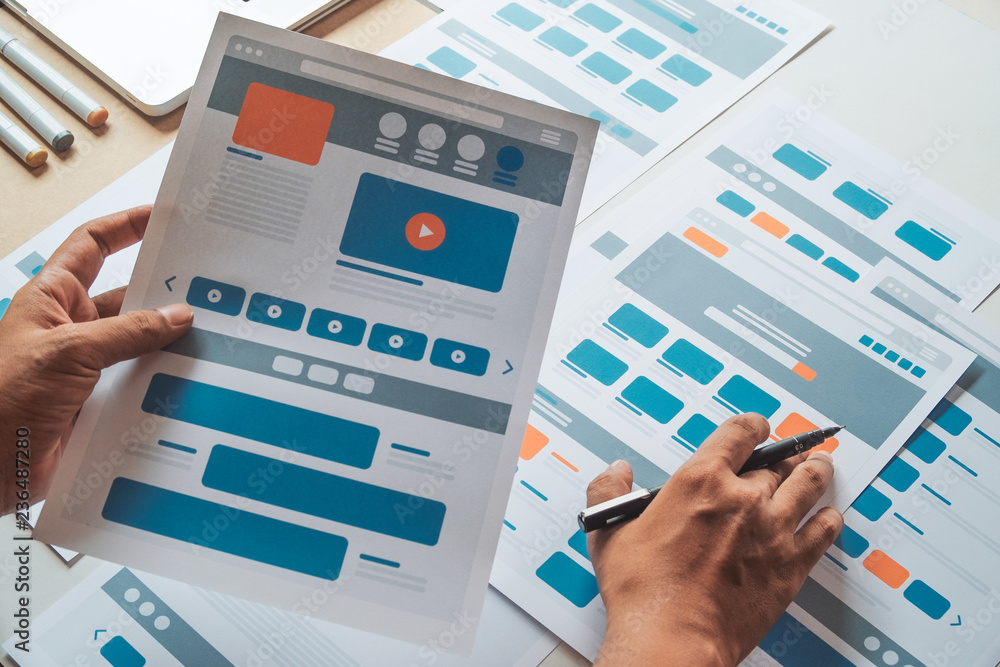 Poster website designer creative planning application developer development draft sketch drawing template l