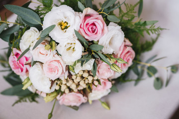 Wedding bouquet made of pink and white roses