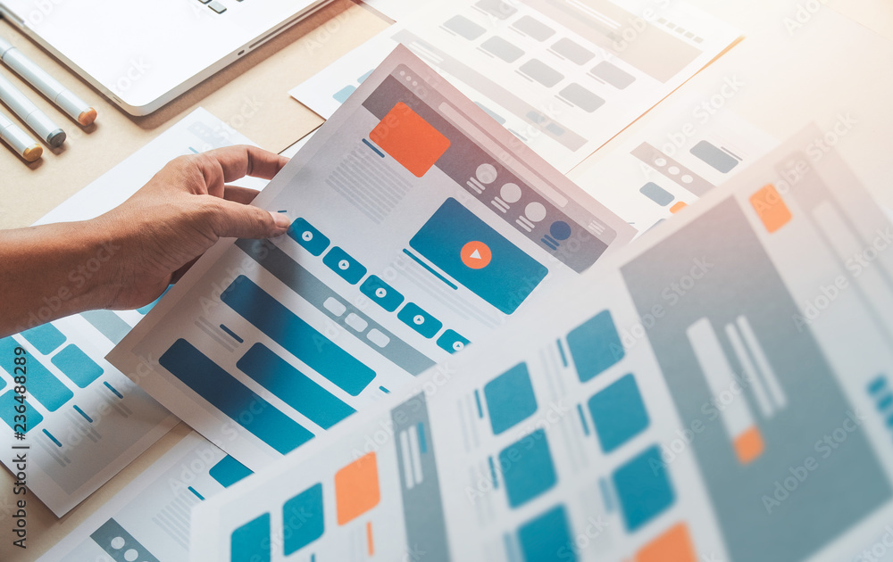 Poster website designer creative planning application developer development draft sketch drawing template l
