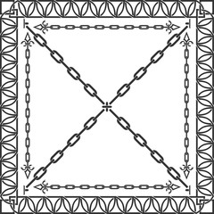 Gothic frame and chain. Vector. Set: gothic ornate frame; crosswise pattern; chain with tips at the ends. Layers good separated.