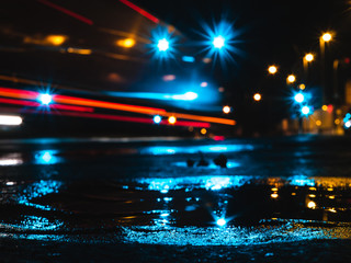 Wet city streets at night