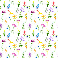 Fototapeta na wymiar Cute watercolor floral seamless pattern. Colorful 