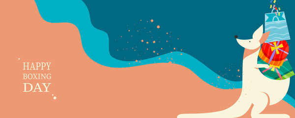 Cute kangaro and gifts in boxes. Happy Boxing Day concept in flat style