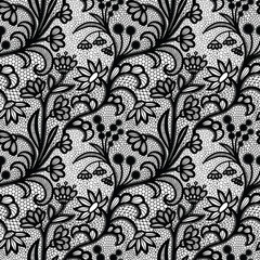 Black vintage Lace seamless pattern with flowers - 236489069