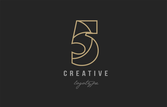 black and yellow gold number 5 logo company icon design