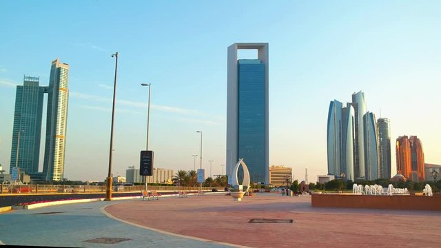 Beautiful view of Abu Dhabi city corniche, towers and architecture