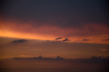 Beautiful pink-orange sunset of the summer sun. Unusual sunset.