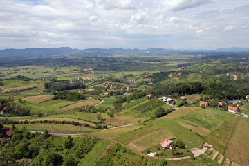 Fototapeta na wymiar Idyllic countryside, Hills and meadows in Zagorje Region, Croatia