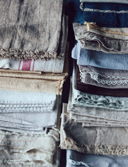Stack of napkins, tablecloth and fabrics